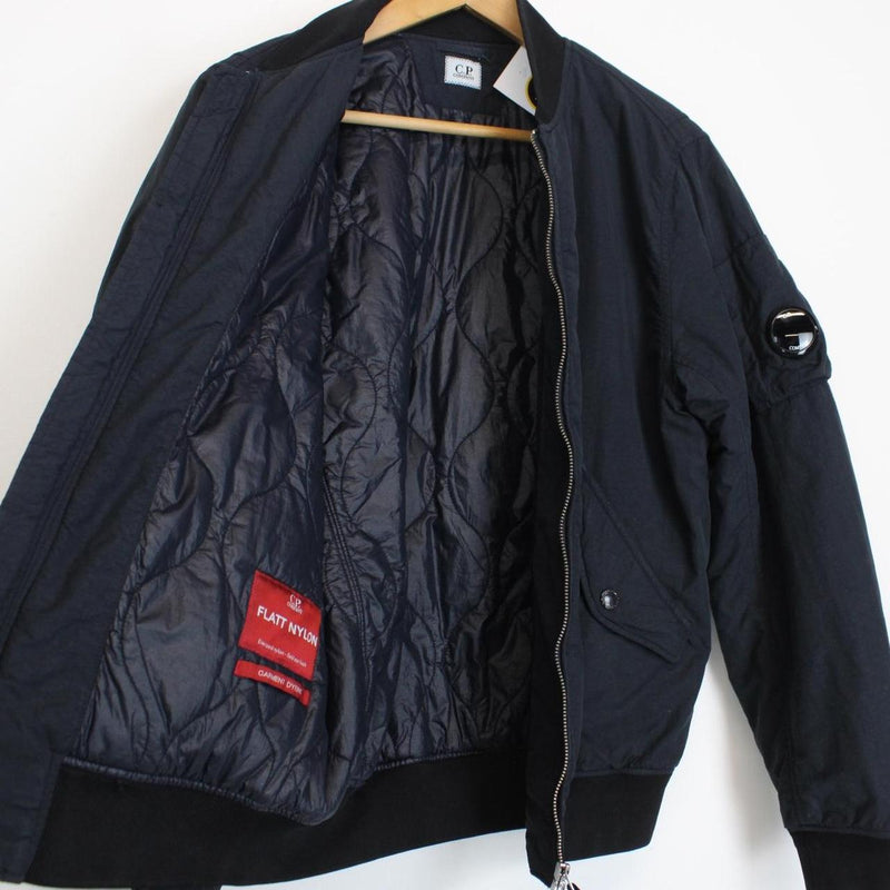 CP Company Navy Blue Full Zip Flatt Nylon Lens Bomber Jacket