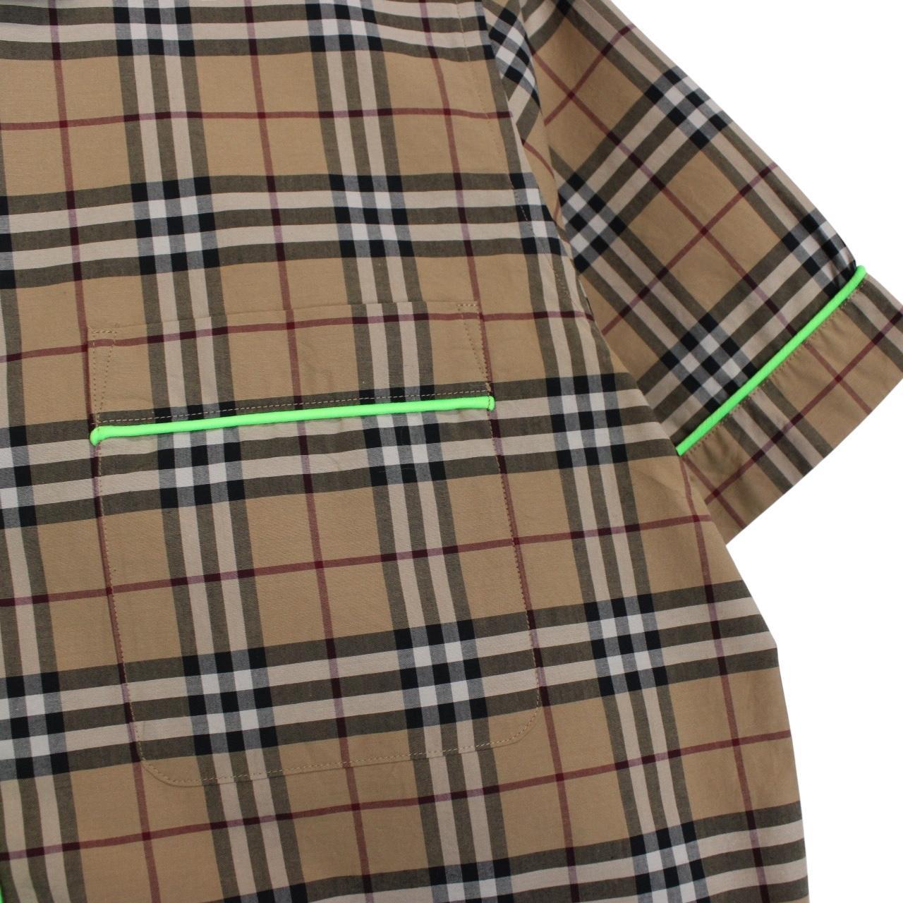 Burberry Tan Brown and Green Nova Check Short Sleeve Cotton Shirt