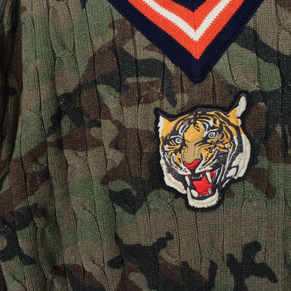 Polo Ralph Lauren Green Camo Tiger Cotton Cable Knit Cricket Jumper