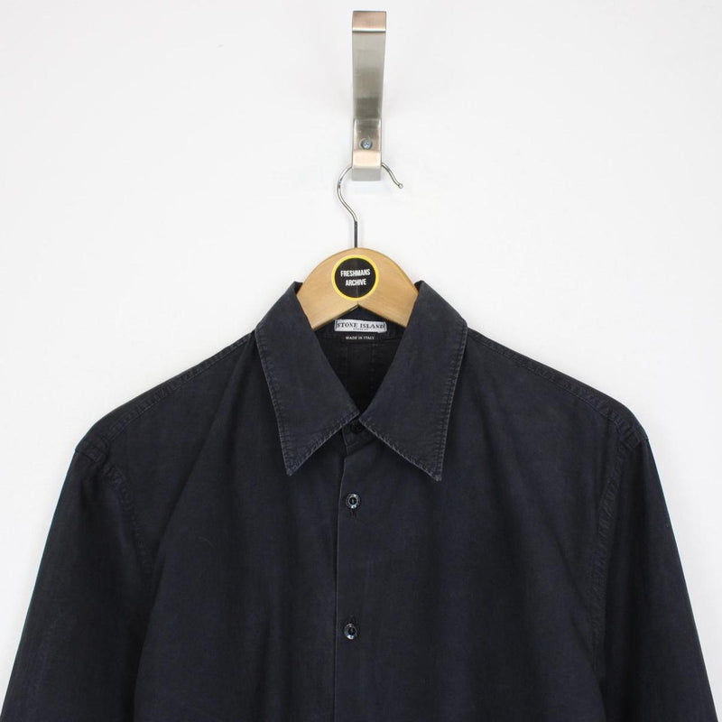 Vintage Stone Island AW 2003 Black Long Sleeve Cotton Logo Shirt