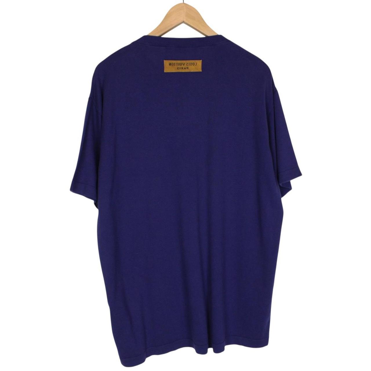 Louis Vuitton LV Logo Print Navy Blue and White Short Sleeve Cotton Knit T-Shirt