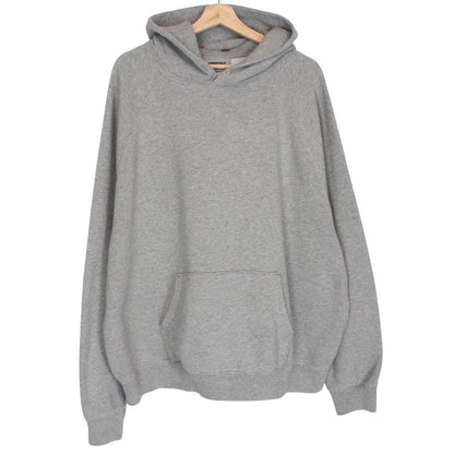 Essentials grey hoodie jumper with oversized fit and subtle logo detail.