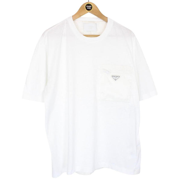 Prada White Short Sleeve Cotton Badge Re-Nylon Pocket T-Shirt