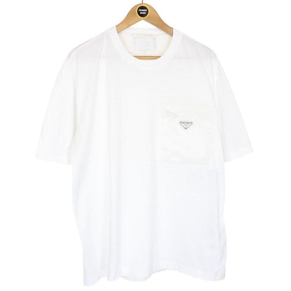 Prada White Short Sleeve Cotton Badge Re-Nylon Pocket T-Shirt