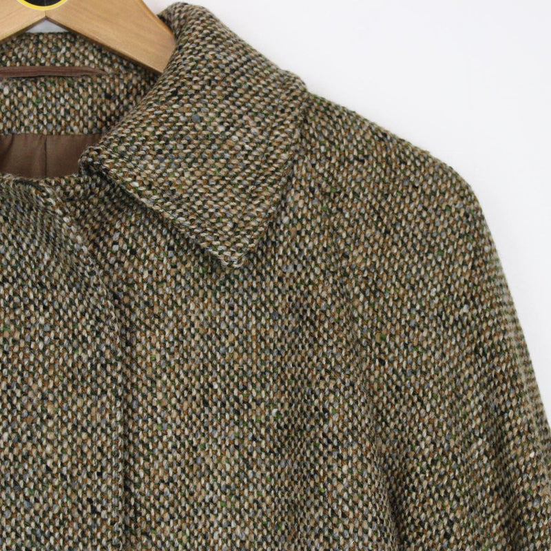Vintage Aquascutum Multicoloured Tweed Herringbone Wool Belted Coat
