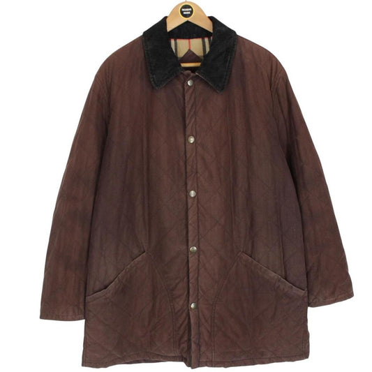 Vintage 90s Burberry Brown Wool Nova Check Lined Quilted Coat