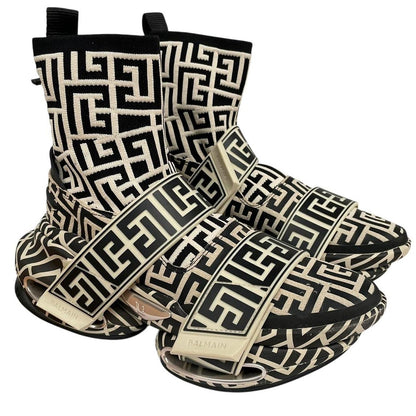 Balmain Black and Cream B-Bold Monogram Sock Trainers