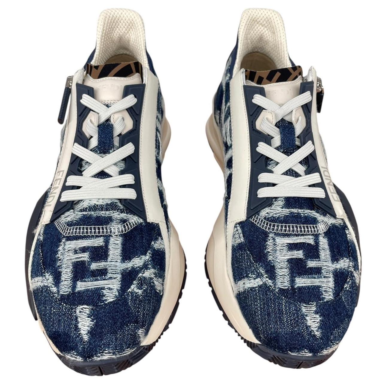 Fendi Flow Navy Blue and Cream Fabric and Leather Trainers