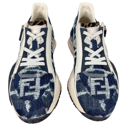 Fendi Flow Navy Blue and Cream Fabric and Leather Trainers