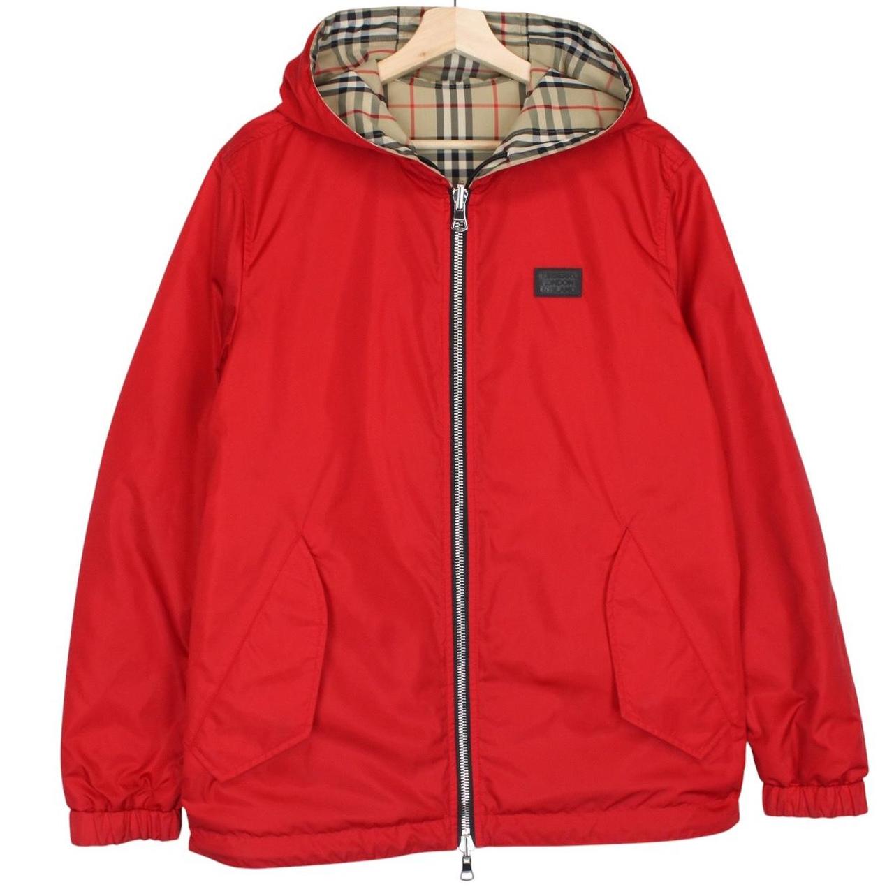 Burberry Shropshire Tan Brown and Red Full Zip Nova Check Reversible Hooded