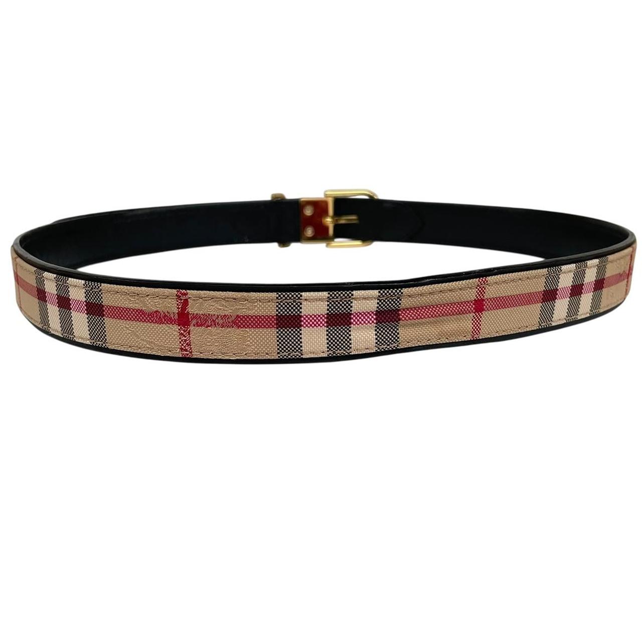 Burberry London Beige and Black Nova Check Thin Leather Belt