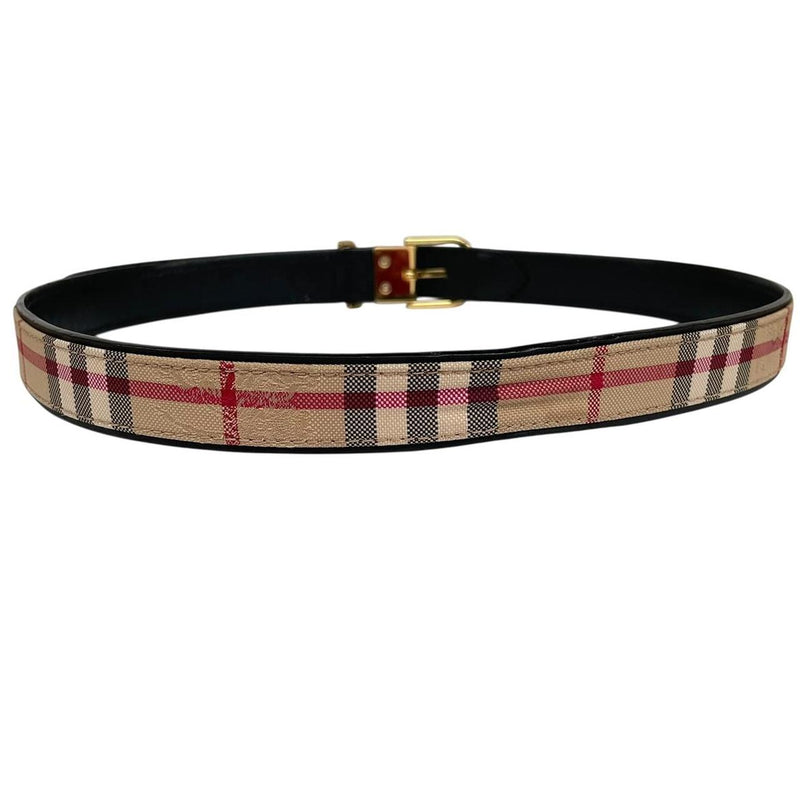 Burberry London Beige and Black Nova Check Thin Leather Belt