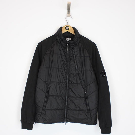 CP Company Black Quilted Hybrid Soft Shell Full Zip Lens Jacket