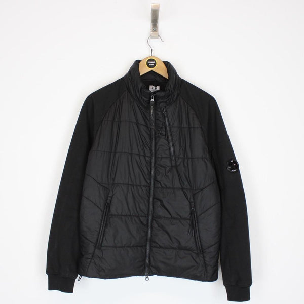 CP Company Black Quilted Hybrid Soft Shell Full Zip Lens Jacket