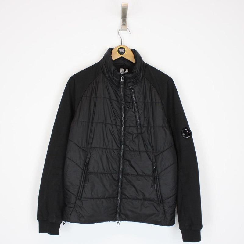 CP Company Black Quilted Hybrid Soft Shell Full Zip Lens Jacket