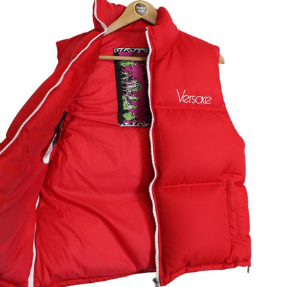 Versace Red and White Logo Embroidered Full Zip Down Gilet