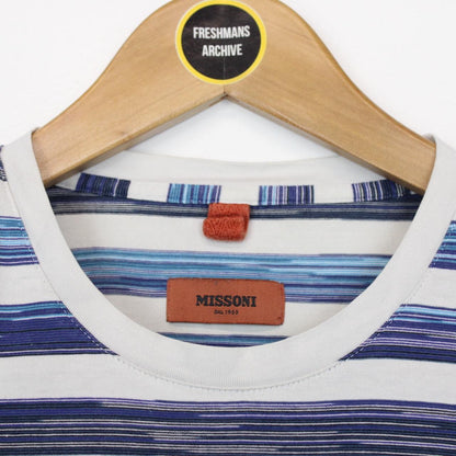 Missoni Blue and White Striped Short Sleeve Cotton T-Shirt