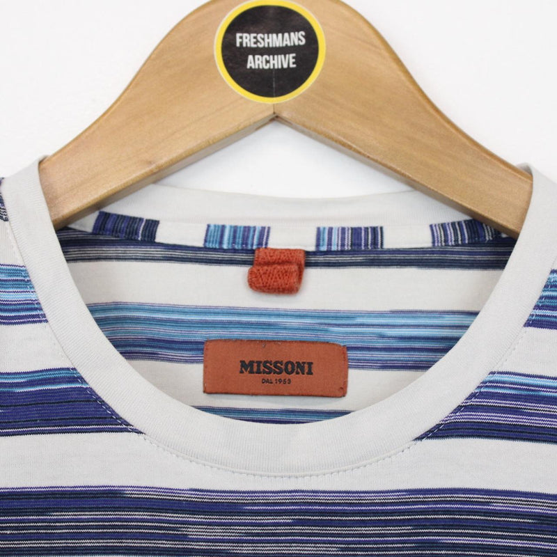 Missoni Blue and White Striped Short Sleeve Cotton T-Shirt