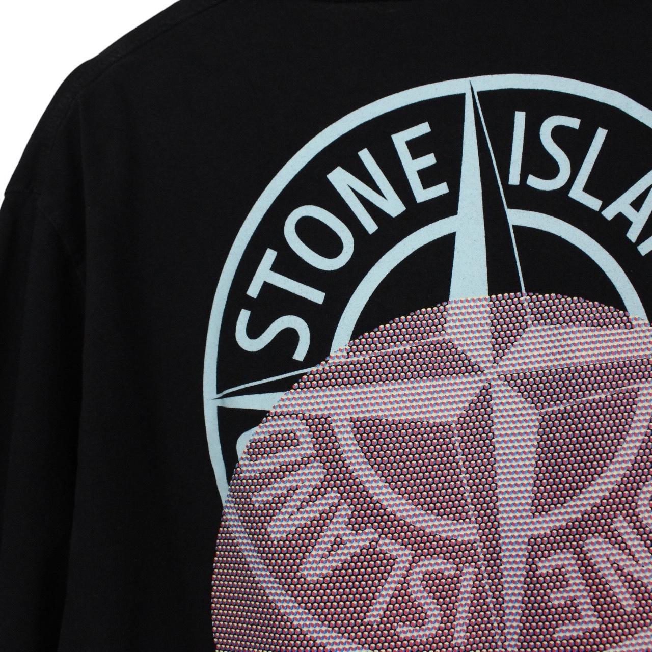 Stone Island black pocket t-shirt with logo print, made of cotton, size large.