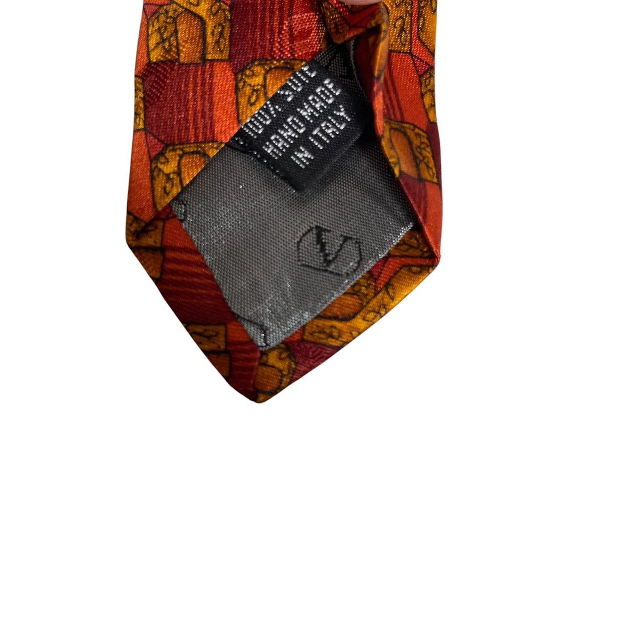 Vintage Valentino Orange Geometric Pattern Silk Tie