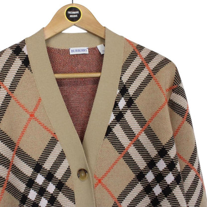 Burberry Tan Brown Mohair Wool Knit Nova Check Cardigan Jumper