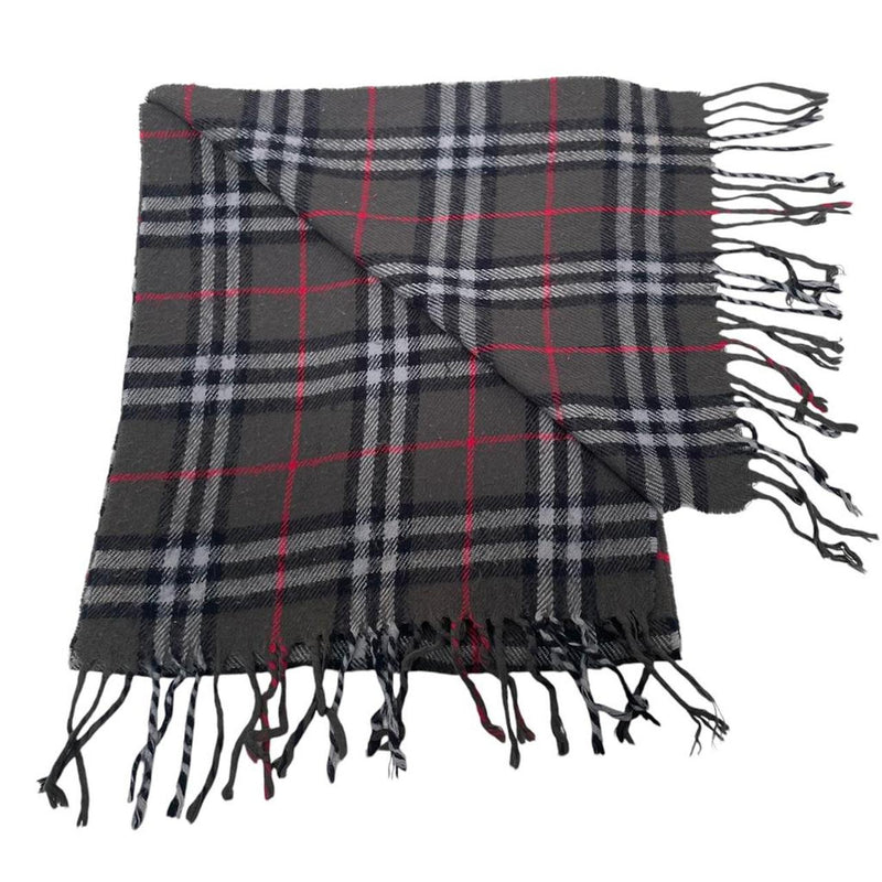 Vintage 90s Burberry Dark Grey Nova Check Lambswool Scarf