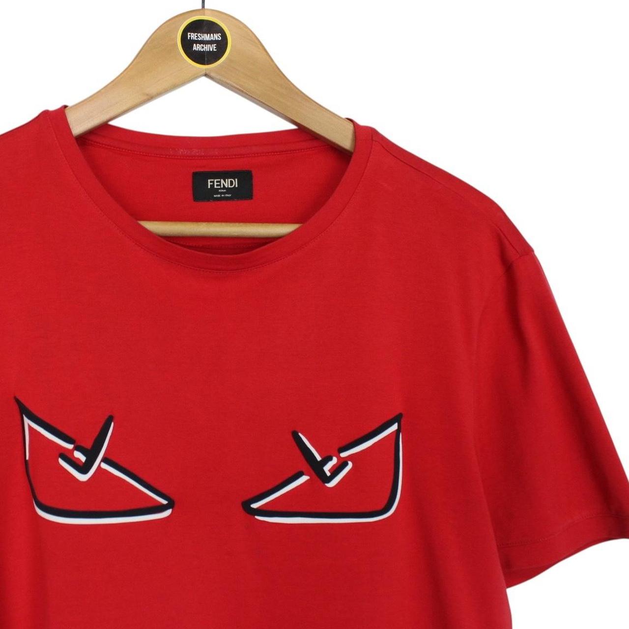 Fendi Red and Black Bag Bug Eyes Short Sleeve Cotton T-Shirt