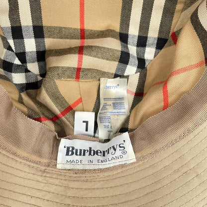Vintage 80s Burberry Tan Brown Nova Check Cotton Bucket Hat