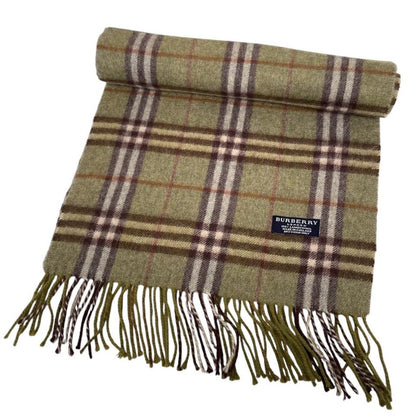 Vintage 90s Burberry Green Nova Check Lambswool Scarf