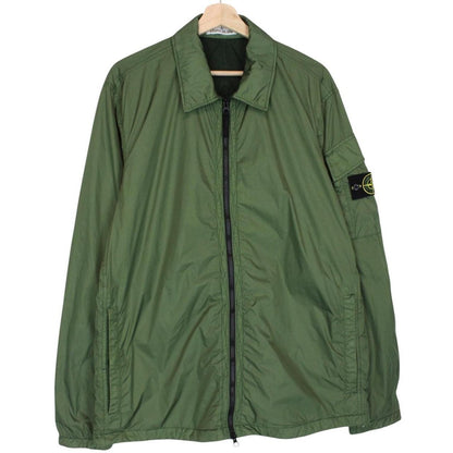 Stone Island green nylon overshirt jacket with full zip and compass logo patch.