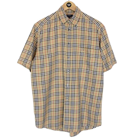 Vintage Burberry London Beige Nova Check Short Sleeve Cotton Shirt