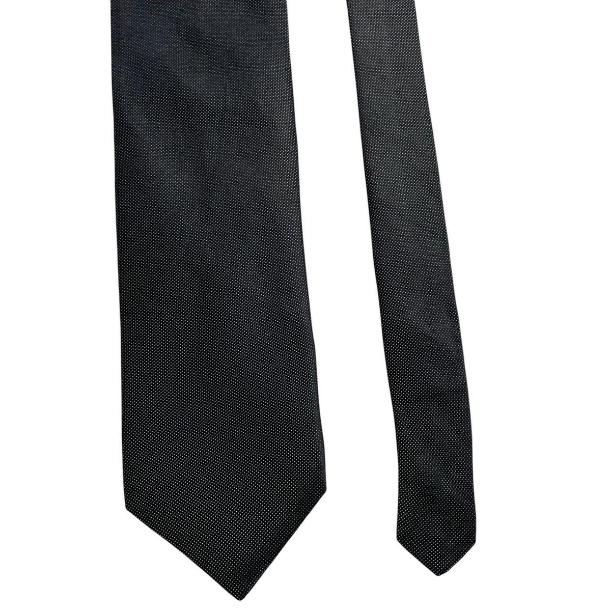 DKNY black silk tie with classic design and subtle sheen.