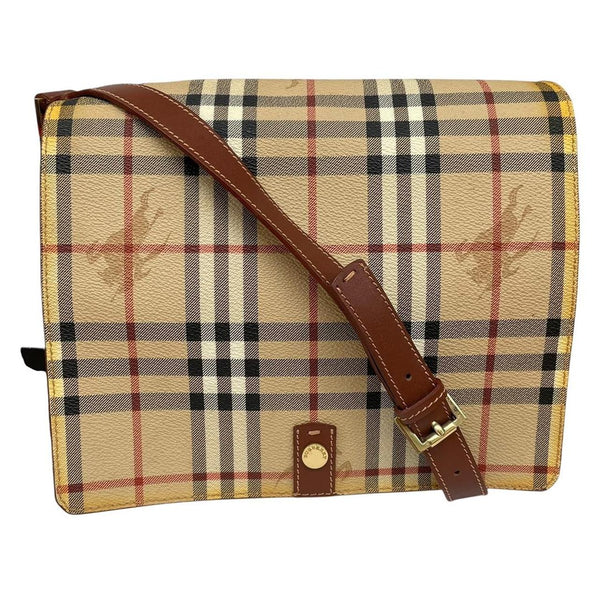 Vintage Burberry Beige and Brown Nova Check Crossbody Messenger Bag