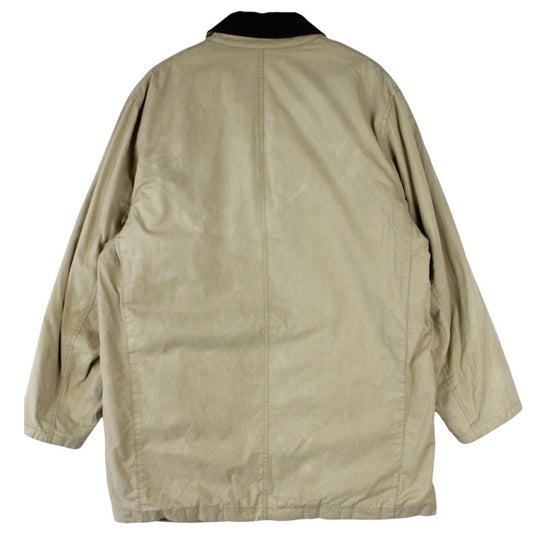 Burberry beige wool coat with Nova Check lining and logo detailing.