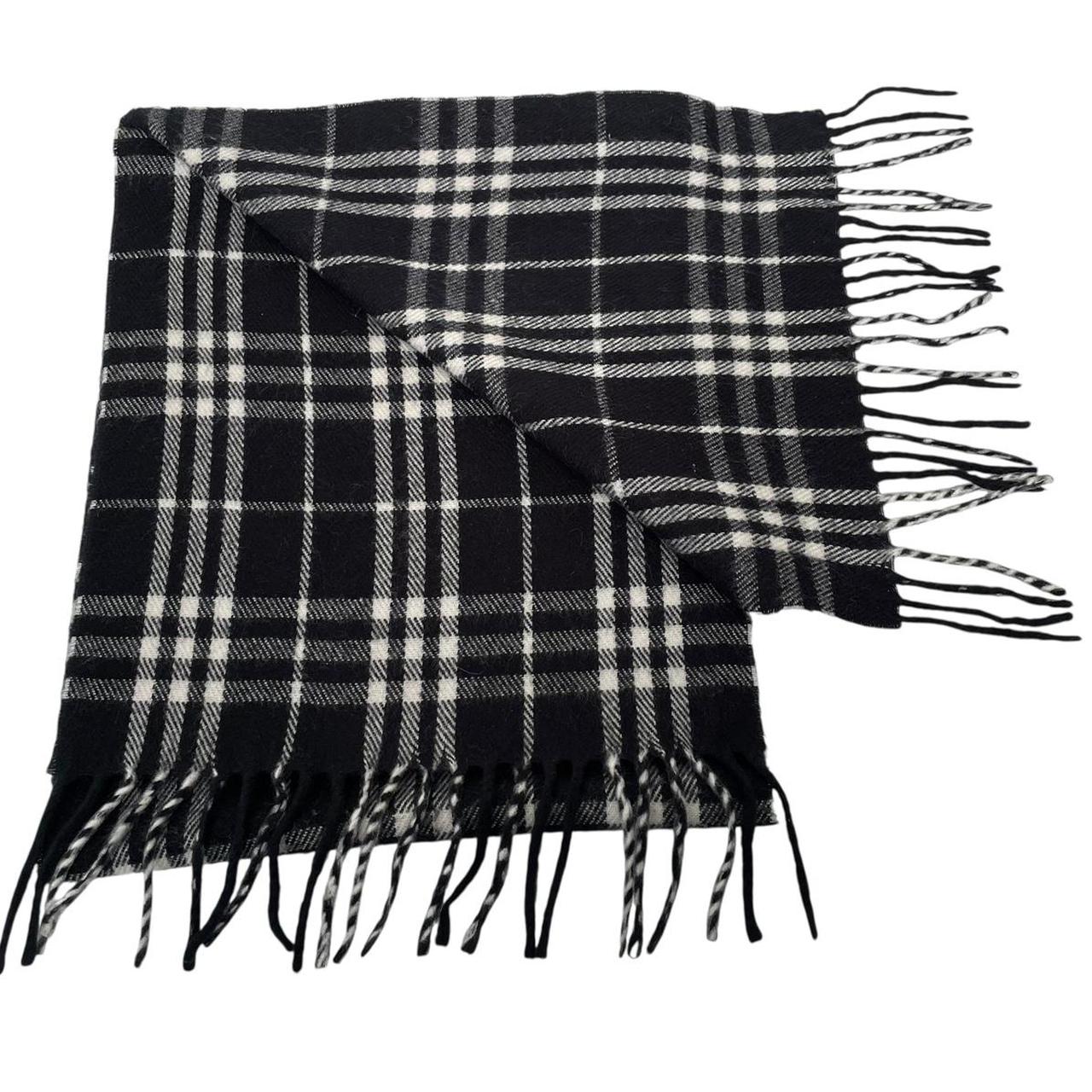 Vintage 90s Burberry Black and White Nova Check Lambswool Scarf