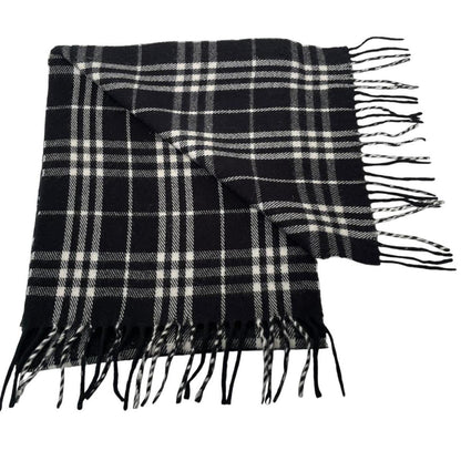 Vintage 90s Burberry Black and White Nova Check Lambswool Scarf