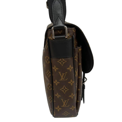 Louis Vuitton brown canvas messenger bag with monogram pattern and silver hardware.