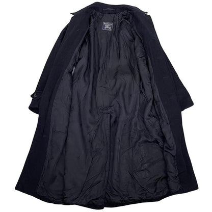 Vintage 90s Burberry Navy Blue Belted Wool Overcoat