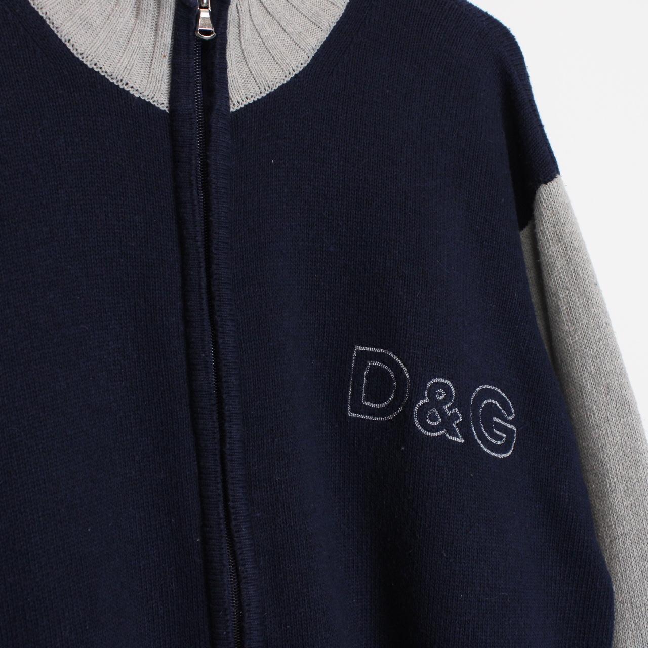 Dolce and Gabbana Navy Blue and Grey Full Zip Cotton Knit Jumper