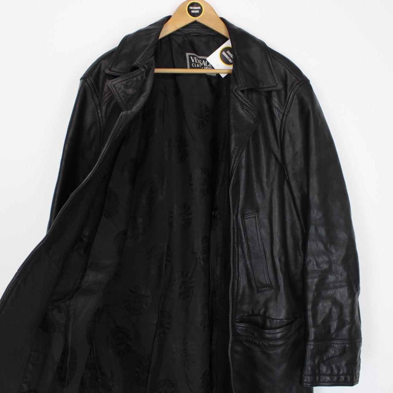Vintage 90s Versace Classic Black Button Up Leather Coat