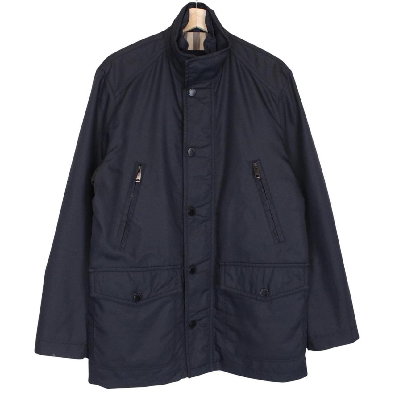 Burberry London Navy Blue Nylon Nova Check Multi Pocket Jacket