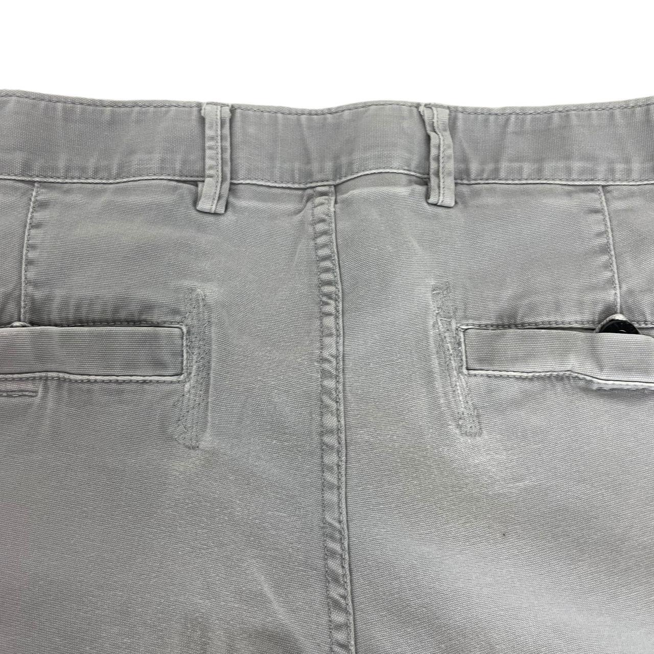 Stone Island grey slim fit cargo trousers with logo patch and repaired back pockets.
