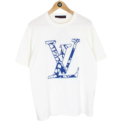 Louis Vuitton LV Ice Logo White and Blue Short Sleeve Cotton Knit T-Shirt