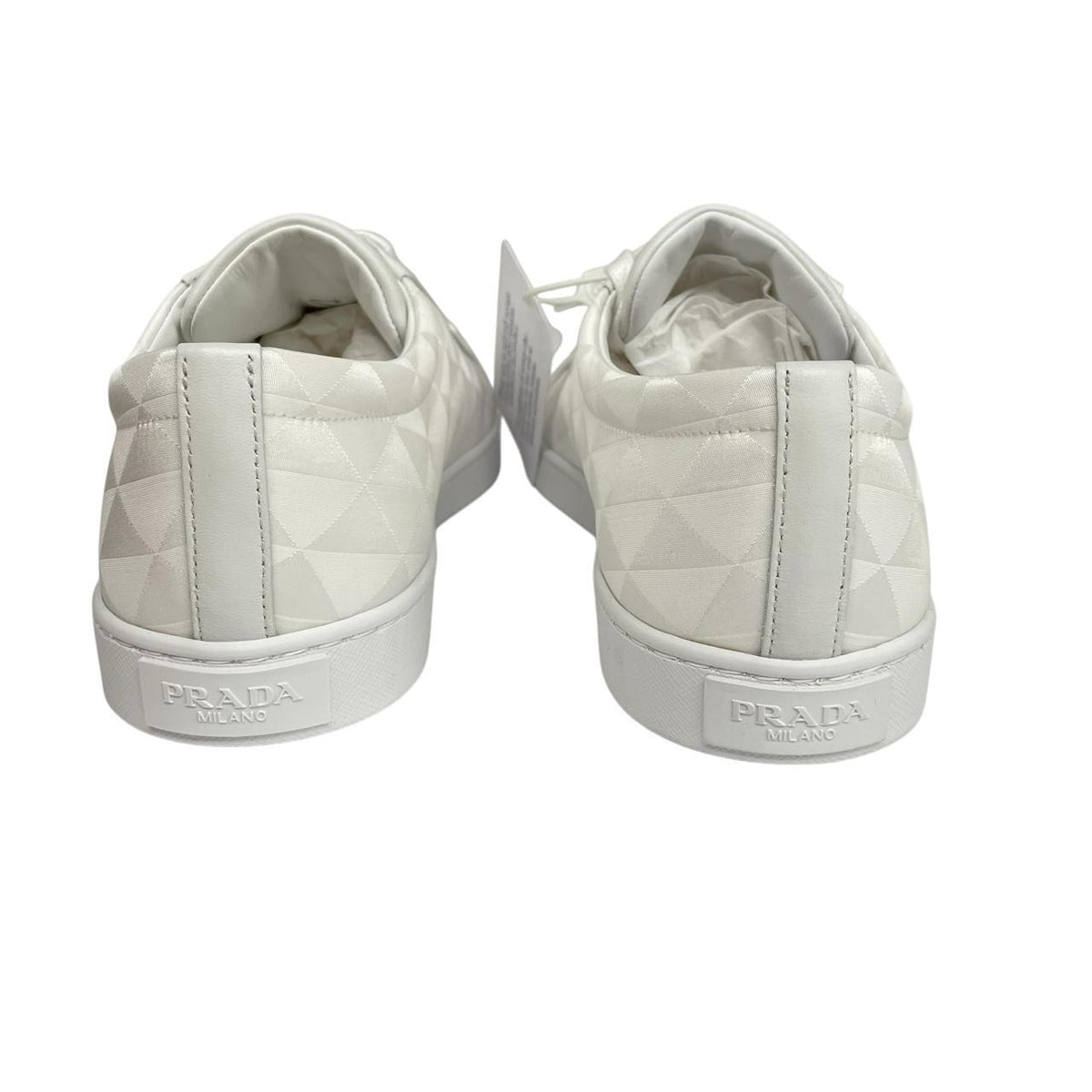 Prada white trainers Re-Nylon and brushed leather with logo detail and dust bags.