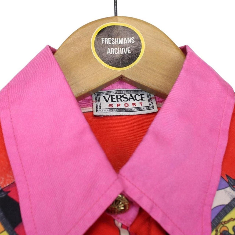 Vintage 90s Versace Sport Multicoloured Long Sleeve Ship Print Silk Shirt