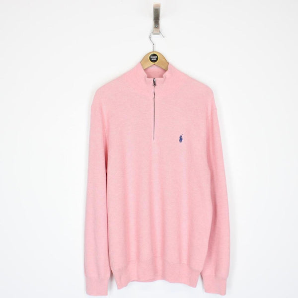 Polo Ralph Lauren Pink Pima Cotton Knit 1/4 Zip Sweatshirt Jumper