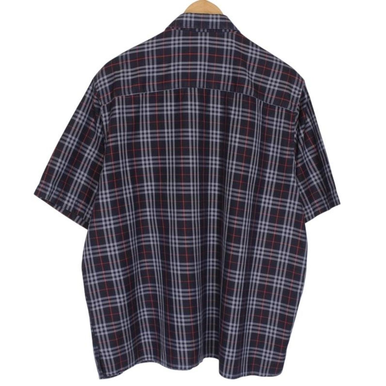 Vintage Burberry London Navy Blue Nova Check Short Sleeve Cotton Shirt