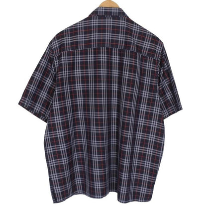 Vintage Burberry London Navy Blue Nova Check Short Sleeve Cotton Shirt