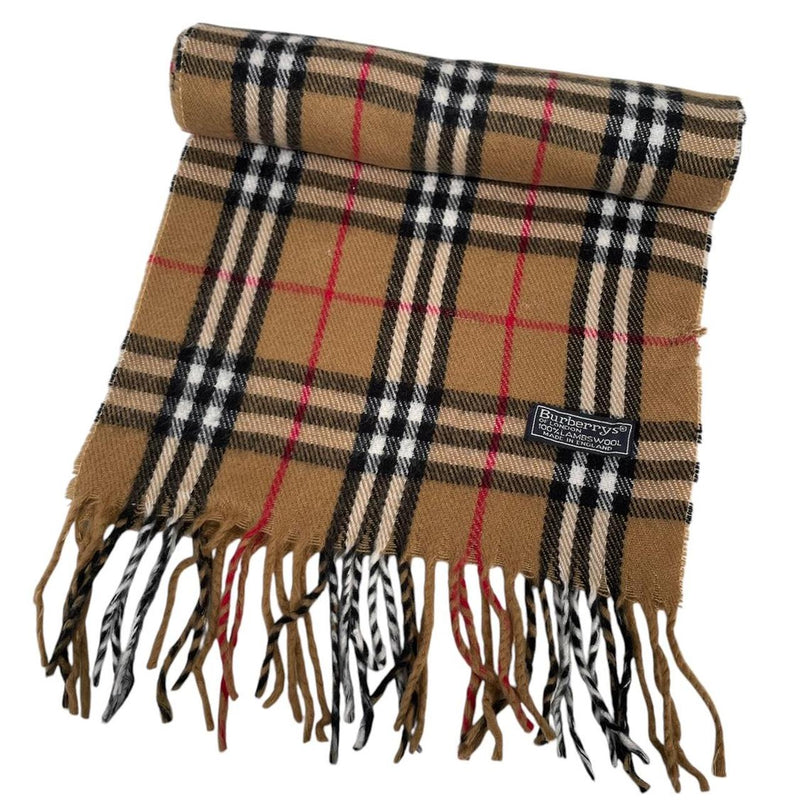 Vintage 90s Burberry Tan Brown Nova Check Lambswool Scarf
