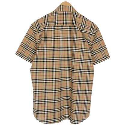 Burberry Tan Brown Nova Check Short Sleeve Poplin Cotton Shirt